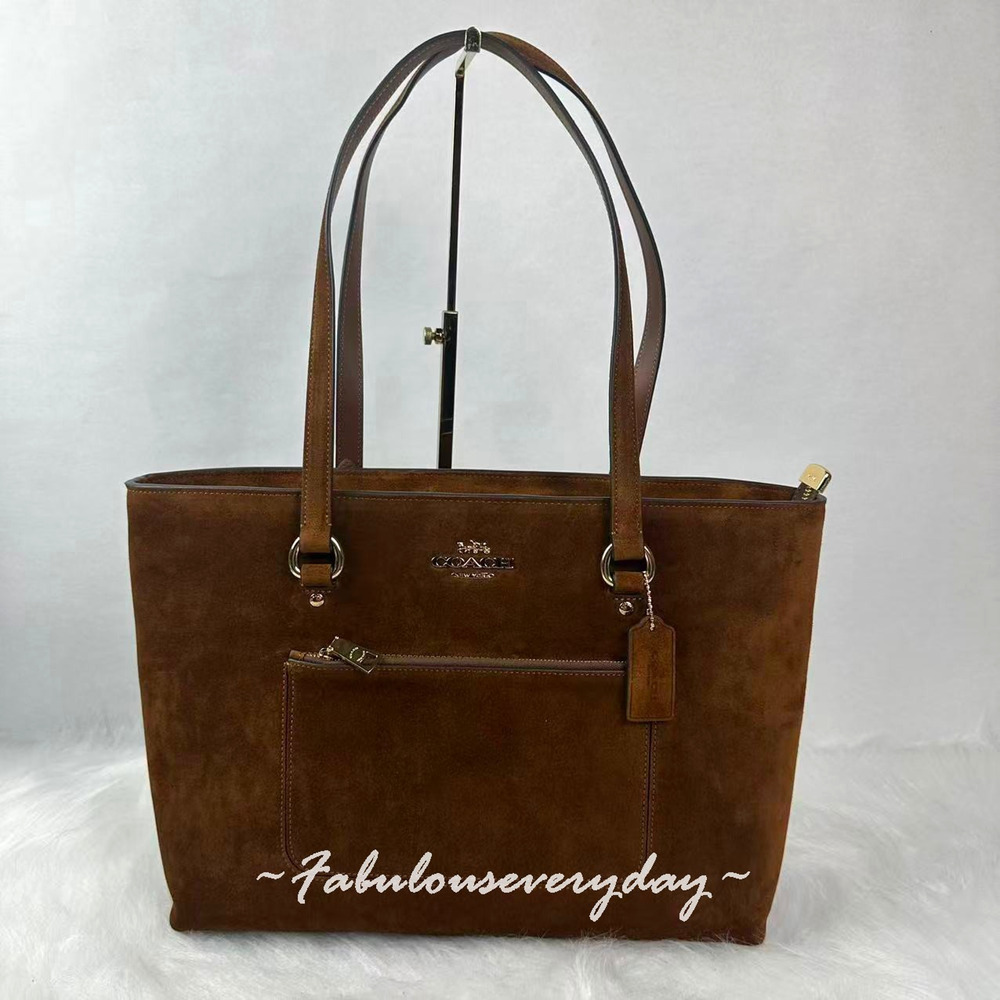 Coach Station Tote Bag In Suede and Leather Gold/Warm Brown CEW20 NWT
